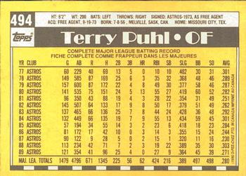 1990 O-Pee-Chee #494 Terry Puhl  Back