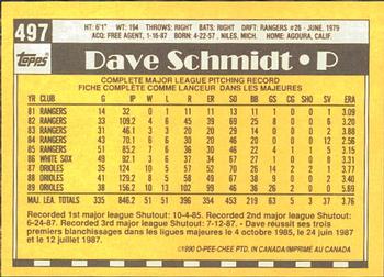 1990 O-Pee-Chee #497 Dave Schmidt Back