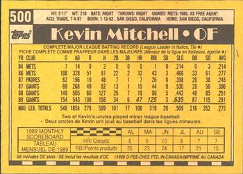 1990 O-Pee-Chee #500 Kevin Mitchell Back