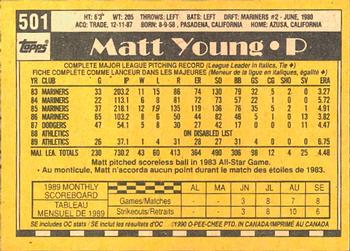 1990 O-Pee-Chee #501 Matt Young Back