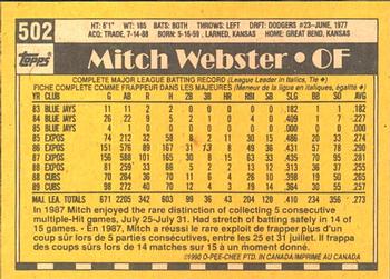 1990 O-Pee-Chee #502 Mitch Webster Back