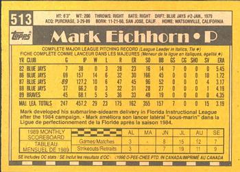 1990 O-Pee-Chee #513 Mark Eichhorn Back