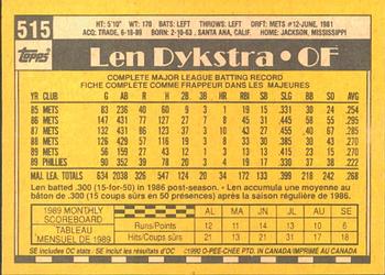 1990 O-Pee-Chee #515 Len Dykstra Back