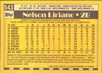 1990 O-Pee-Chee #543 Nelson Liriano Back