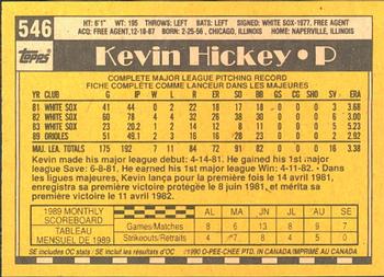 1990 O-Pee-Chee #546 Kevin Hickey Back