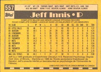 1990 O-Pee-Chee #557 Jeff Innis Back