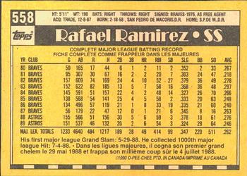 1990 O-Pee-Chee #558 Rafael Ramirez Back