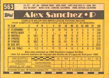 1990 O-Pee-Chee #563 Alex Sanchez Back