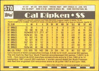 1990 O-Pee-Chee #570 Cal Ripken Back