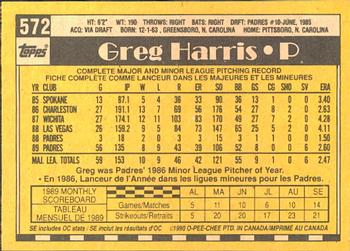 1990 O-Pee-Chee #572 Greg Harris Back