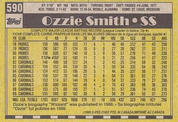 1990 O-Pee-Chee #590 Ozzie Smith Back