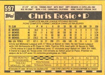 1990 O-Pee-Chee #597 Chris Bosio Back