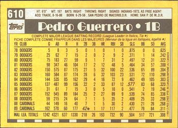 1990 O-Pee-Chee #610 Pedro Guerrero Back