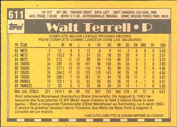 1990 O-Pee-Chee #611 Walt Terrell Back