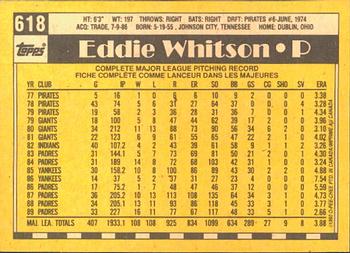 1990 O-Pee-Chee #618 Eddie Whitson Back