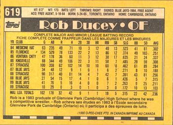 1990 O-Pee-Chee #619 Rob Ducey Back