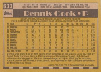 1990 O-Pee-Chee #633 Dennis Cook Back