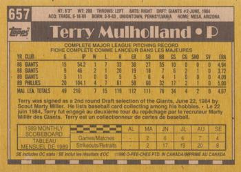 1990 O-Pee-Chee #657 Terry Mulholland Back