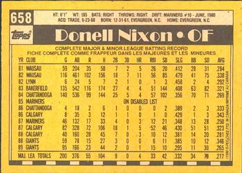 1990 O-Pee-Chee #658 Donell Nixon Back