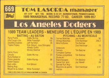 1990 O-Pee-Chee #669 Tom Lasorda Back
