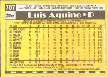 1990 O-Pee-Chee #707 Luis Aquino Back