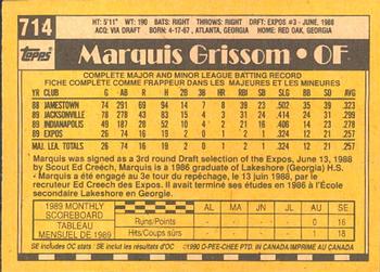 1990 O-Pee-Chee #714 Marquis Grissom Back