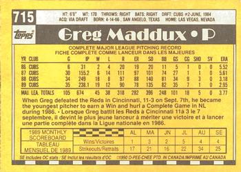 1990 O-Pee-Chee #715 Greg Maddux Back