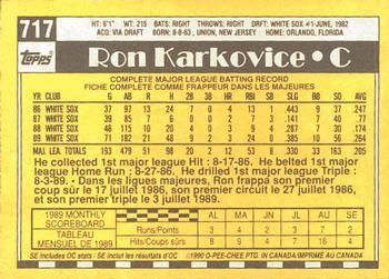 1990 O-Pee-Chee #717 Ron Karkovice Back