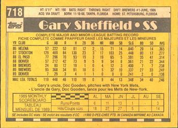 1990 O-Pee-Chee #718 Gary Sheffield Back