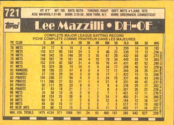 1990 O-Pee-Chee #721 Lee Mazzilli Back
