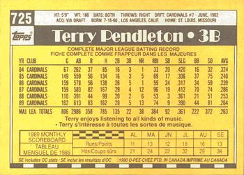 1990 O-Pee-Chee #725 Terry Pendleton Back