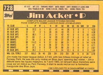 1990 O-Pee-Chee #728 Jim Acker Back