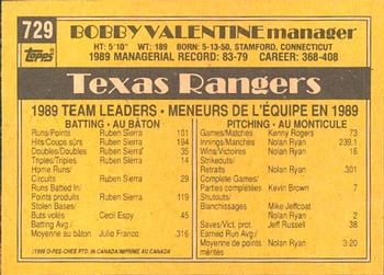 1990 O-Pee-Chee #729 Bobby Valentine Back