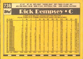 1990 O-Pee-Chee #736 Rick Dempsey Back