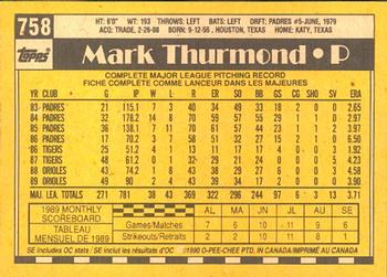 1990 O-Pee-Chee #758 Mark Thurmond Back