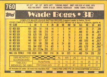 1990 O-Pee-Chee #760 Wade Boggs Back