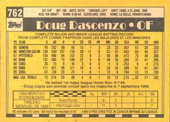 1990 O-Pee-Chee #762 Doug Dascenzo Back