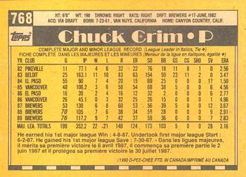 1990 O-Pee-Chee #768 Chuck Crim Back