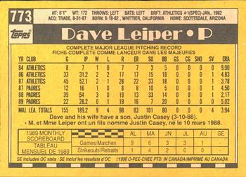 1990 O-Pee-Chee #773 Dave Leiper Back