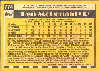 1990 O-Pee-Chee #774 Ben McDonald Back