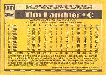 1990 O-Pee-Chee #777 Tim Laudner Back