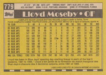 1990 O-Pee-Chee #779 Lloyd Moseby Back