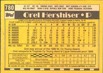 1990 O-Pee-Chee #780 Orel Hershiser Back