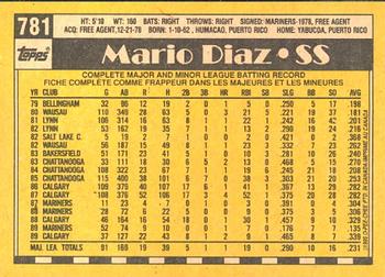 1990 O-Pee-Chee #781 Mario Diaz Back
