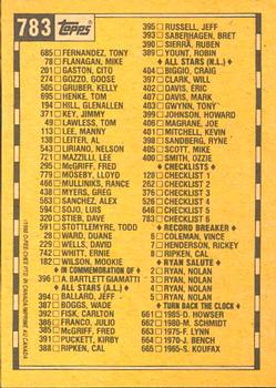 1990 O-Pee-Chee #783 Checklist 6 of 6 Back