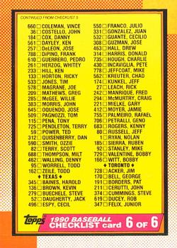 1990 O-Pee-Chee #783 Checklist 6 of 6 Front