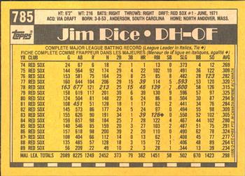 1990 O-Pee-Chee #785 Jim Rice Back