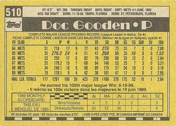 1990 O-Pee-Chee #510 Doc Gooden Back