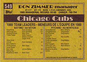 1990 O-Pee-Chee #549 Don Zimmer Back