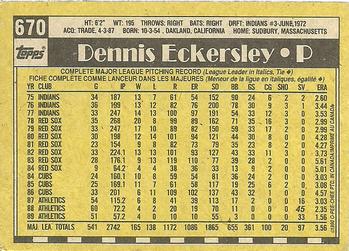 1990 O-Pee-Chee #670 Dennis Eckersley Back
